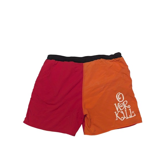 VTG Overkill‎ Canada Colorblock Shorts Men's Large Red Orange 90s Swim Trunks - Picture 9 of 11